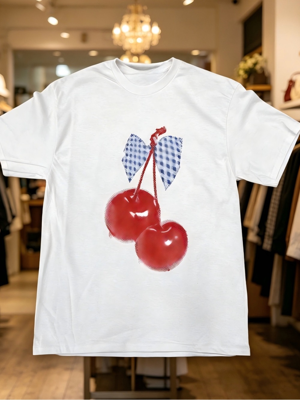 CHERRY GRAPHIC TEE White Fun Pattern Printed Cotton Round Neck Unisex T-shirt